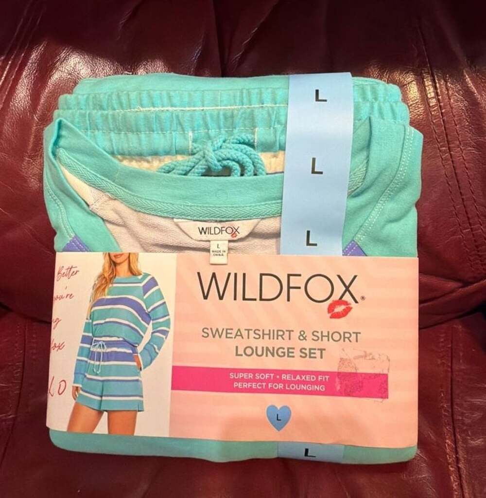 793 Wildfox Sweatshirt And Short Lounge Set Size L Blue Stripe